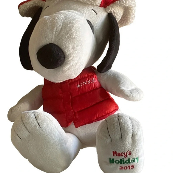 Peanuts Snoopy Stuffed Animal Macys Christmas Holiday 2015 - Picture 5 of 14